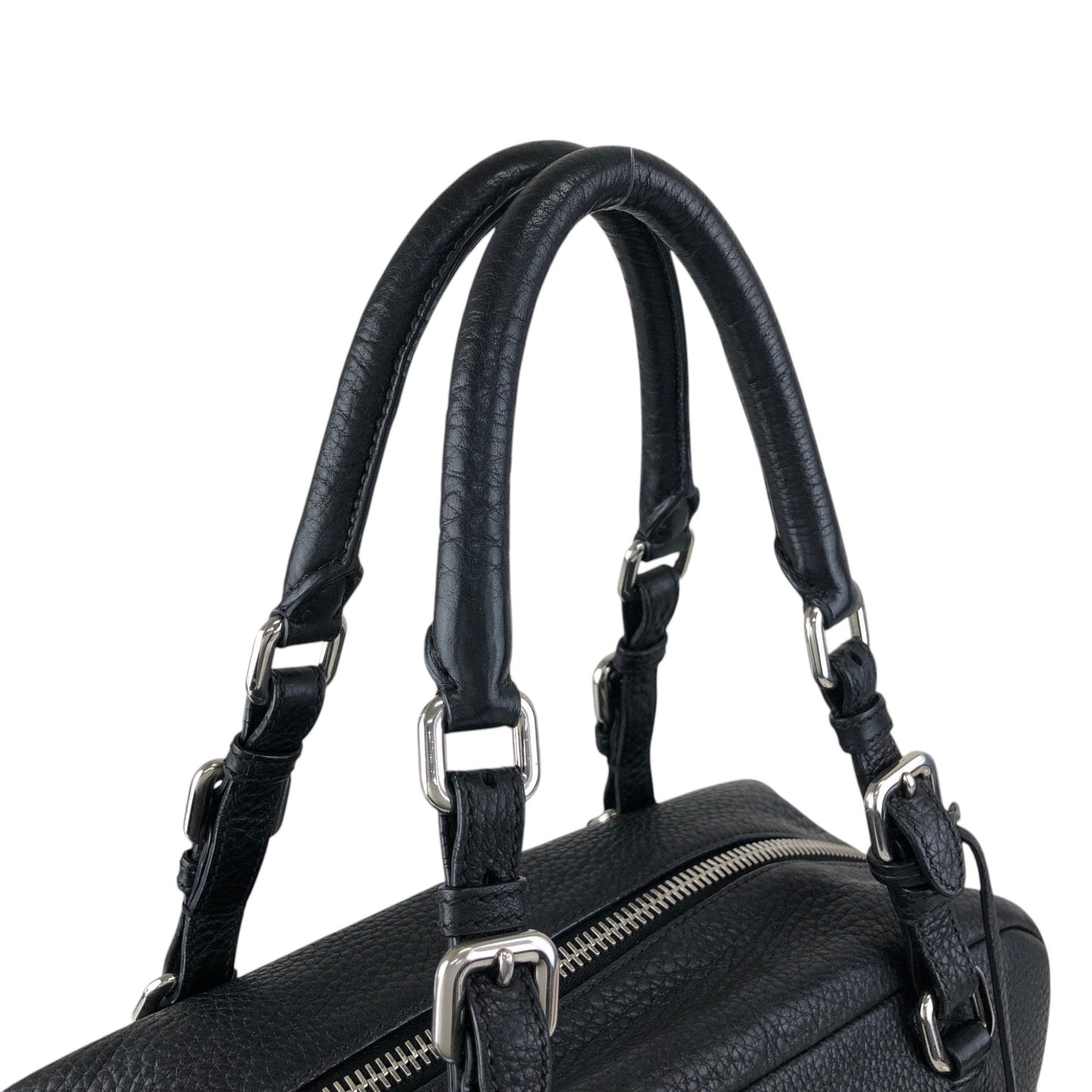 PRADA Logo Embossed Small Boston bag Handbag Black Vintage 2nb76v