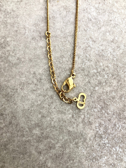 Christian Dior CD Logo Motif Rhinestone Necklace Gold Vintage grfmbp
