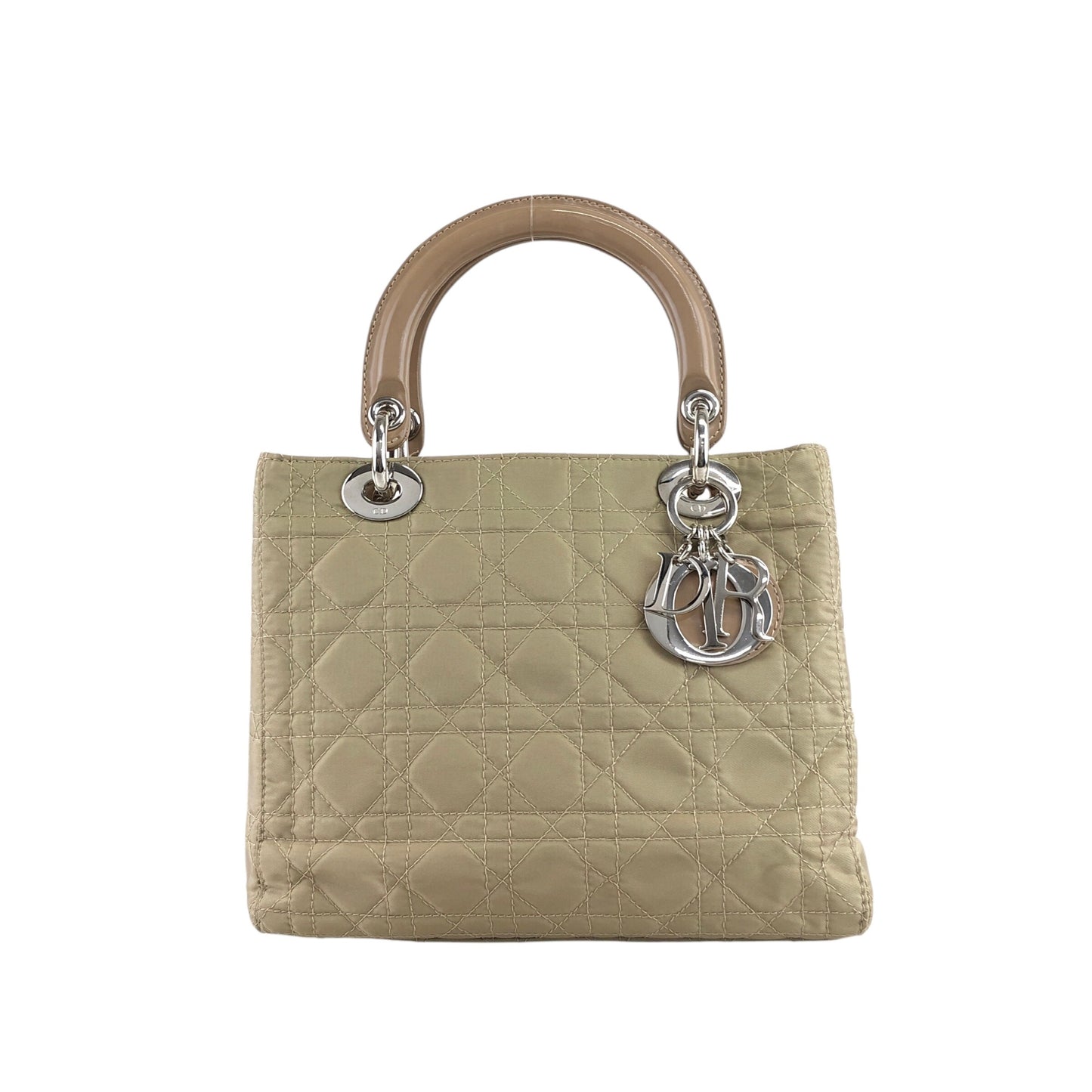 Christian Dior Lady Dior Cannage Logo Charm Handbag Beige Vintage 8h86ku