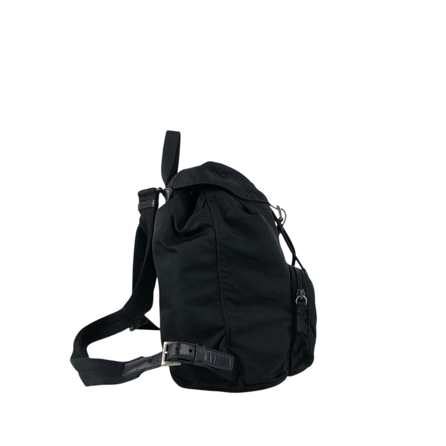 PRADA Tessuto Triangle Logo Front Buckle Backpack Black Vintage vwh35w