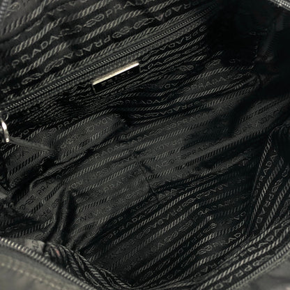 PRADA Triangle Logo Side Pocket Nylon Handbag Black Vintage z7gkye