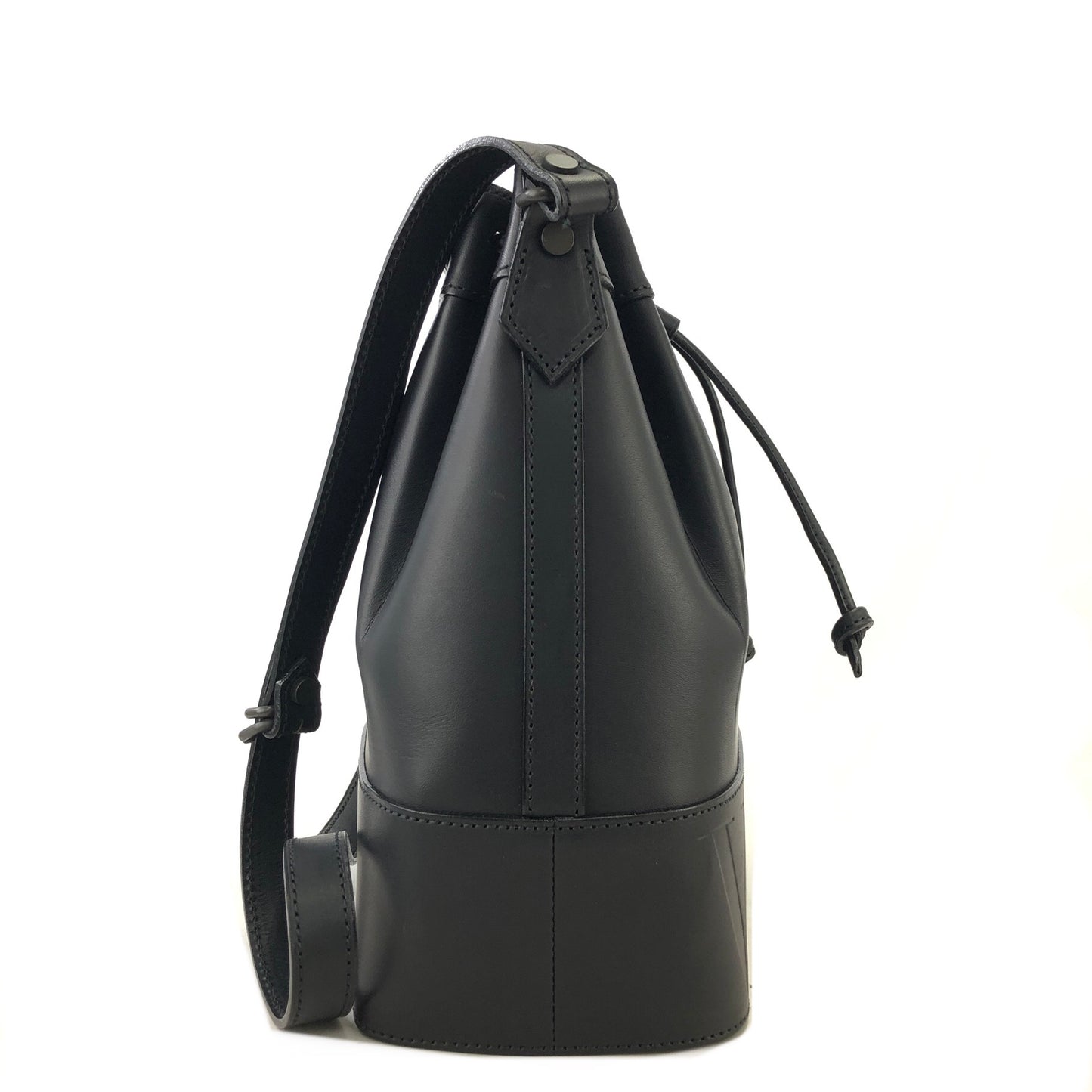 VALENTINO GARAVANI Logo Leather Drawstring Shoulder bag Black Vintage vxthd4