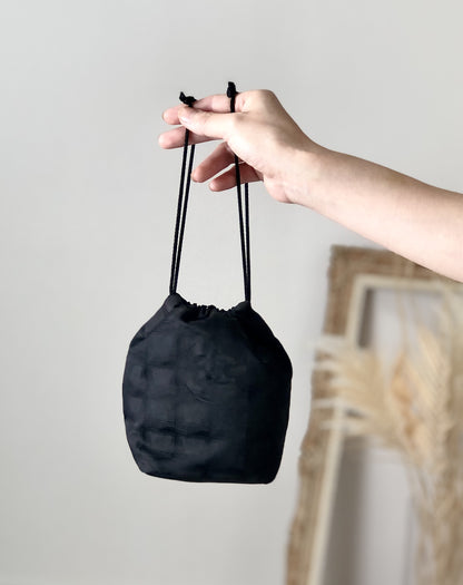 CHANEL New Travel Line Drawstring Small Handbag Black Vintage x7242n