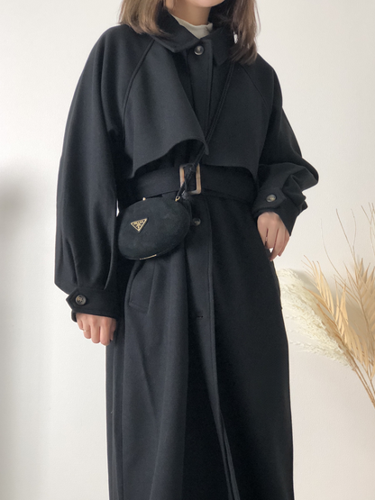 PRADA Triangle Logo Suede Tassel Oval Shoulder bag Black Vintage weg6mv