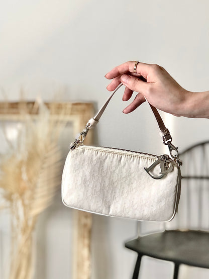 Christian Dior Trotter Charm Small Handbag Pouch White Vintage bf3uwn