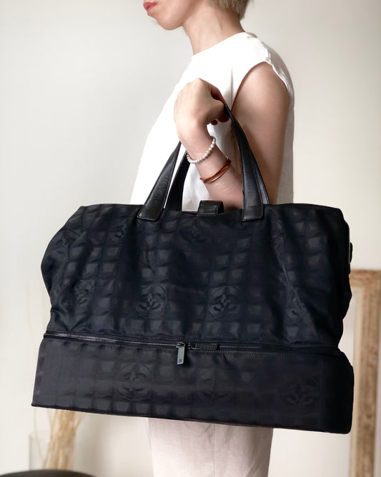 CHANEL New Travel Line Handbag Boston bag Black Vintage 3b2rcw