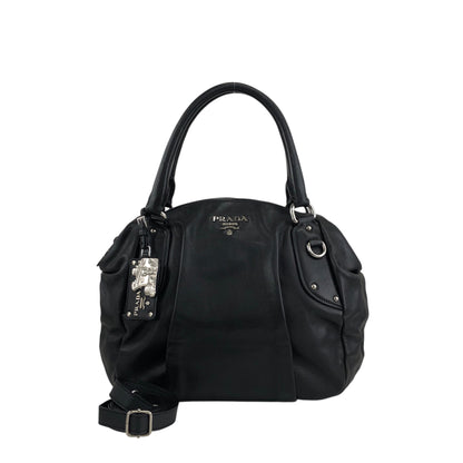 PRADA Logo Two-way Handbag Shoulder bag Black Vintage te623t