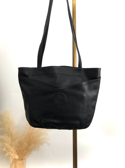 GUCCI Logo Embossed Shoulder bag Totebag Black Vintage cgykye