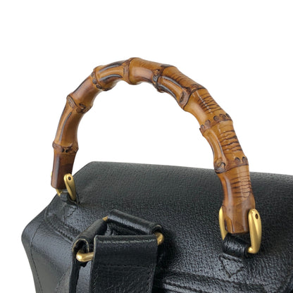 GUCCI Bamboo Front Buckle Backpack Black Vintage i34ihz