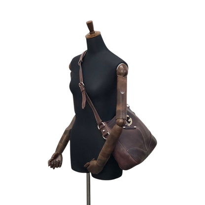 GUCCI Logo Embossed Shoulder bag Brown Vintage 8svbt5