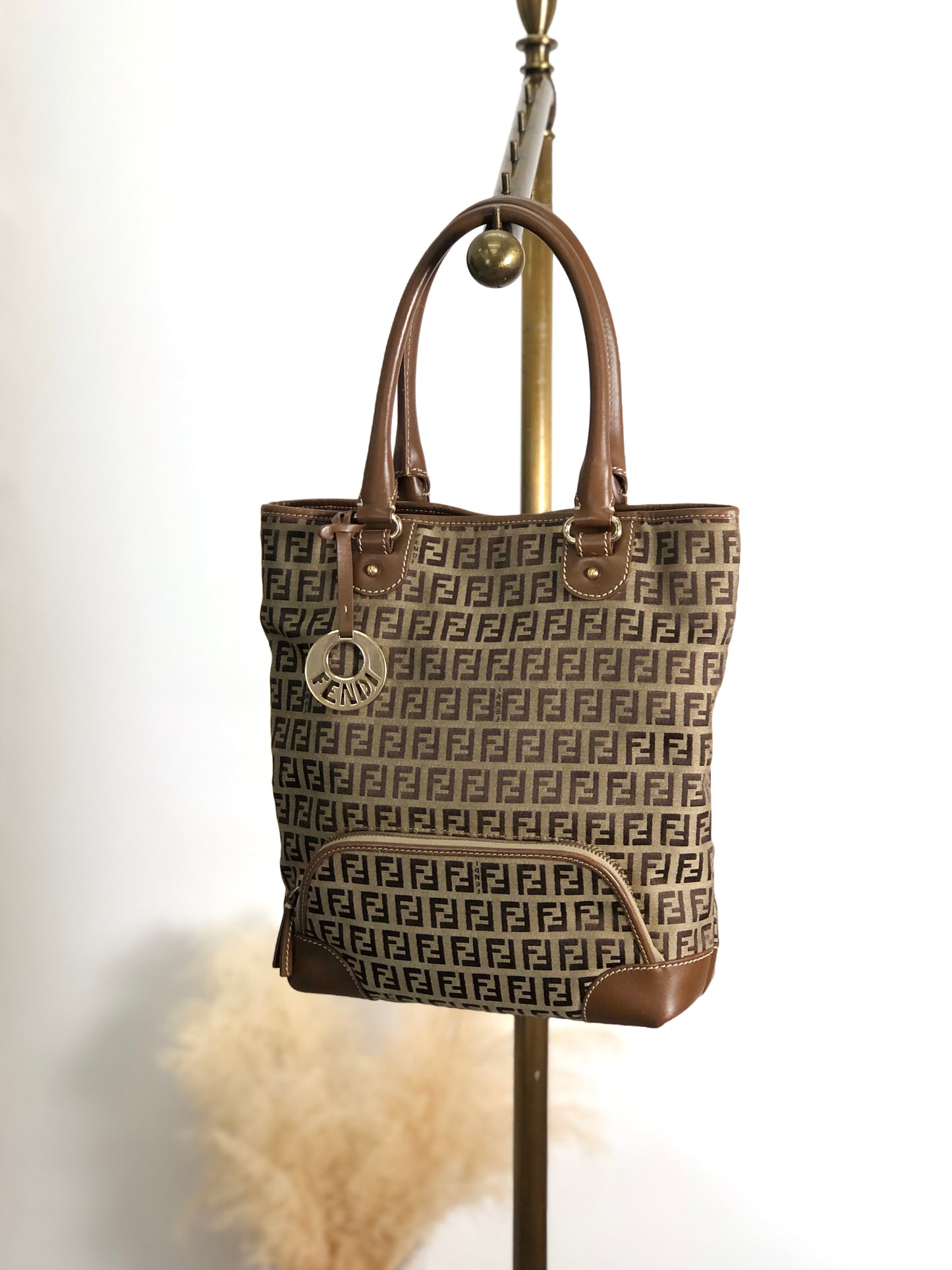 FENDI Zucchino Charm Handbag Brown Vintage 5ackrv