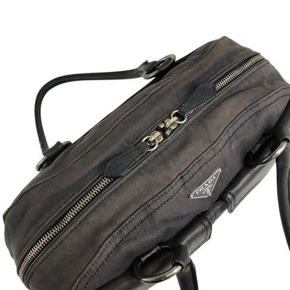 PRADA Triangle Logo Front Pocket Small Boston bag Handbag Black Vintage 7uz66d