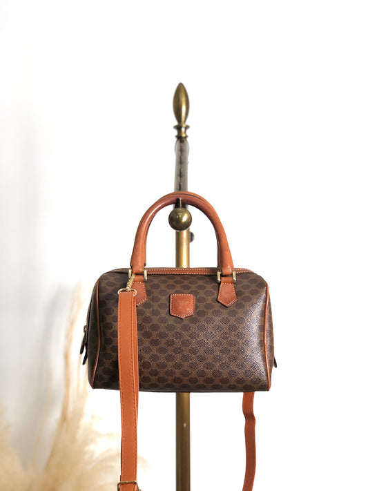 CELINE Macadam Blason Two-way Small Boston bag Shoulder bag Brown Vintage degku8
