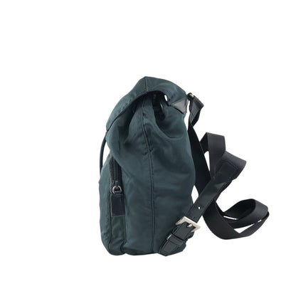 PRADA Tessuto Triangle Logo Double Pocket Backpack Green Vintage 43hn3u