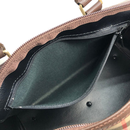 BURBERRY Classic Check Logo Canvas Leather Handbag Boston bag Brown Vintage 7nif54