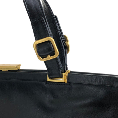 PRADA Logo Embossed Metal Clasp Handbag Black Vintage x7p3fx