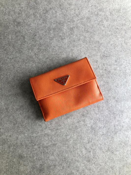 PRADA Triangle Logo   Folded Wallet Orange Vintage c2c88z