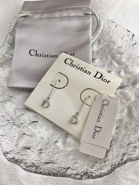 Christian Dior D Motif Pierced Silver Vintage ua3837