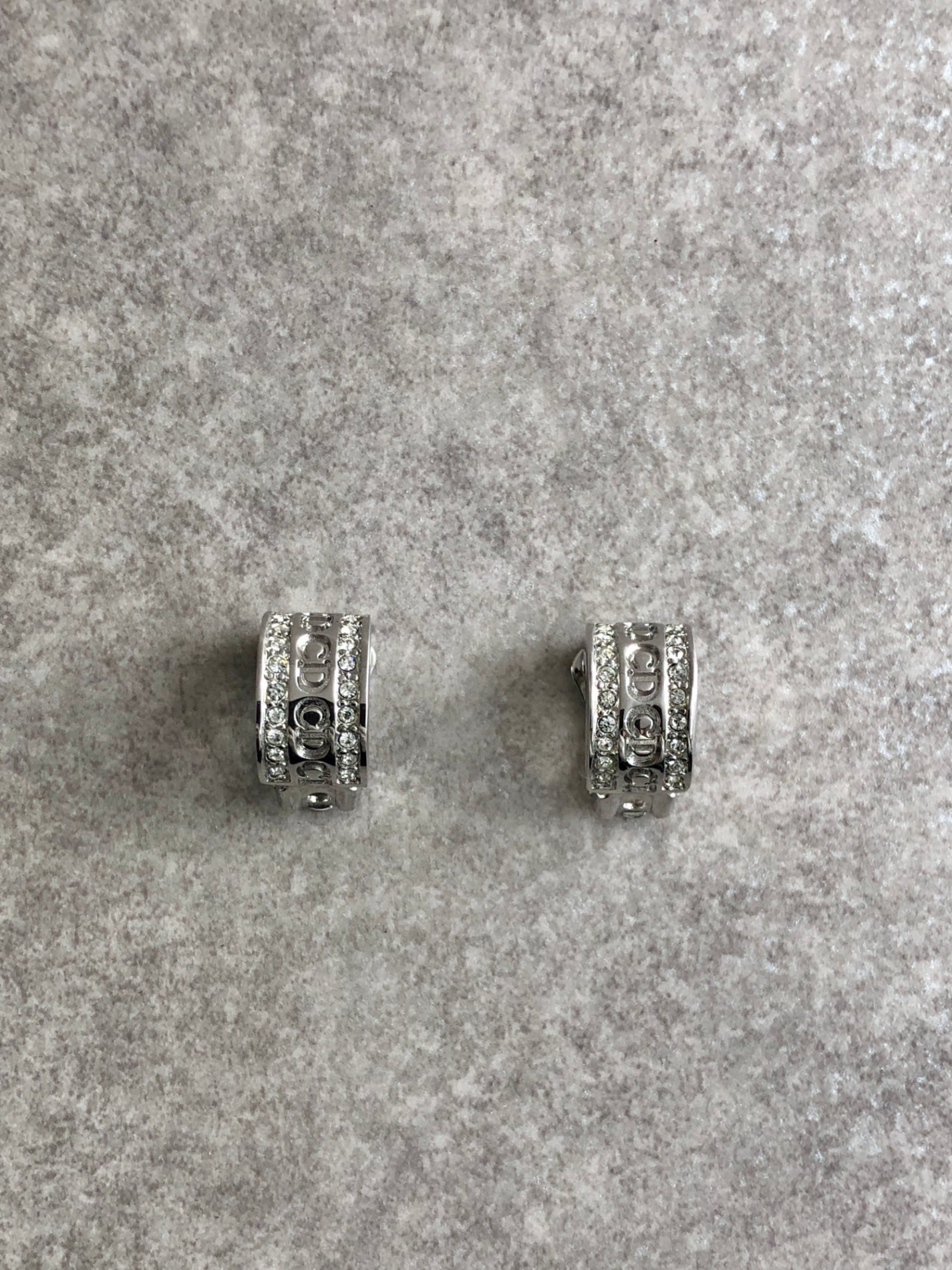 Christian Dior CD Logo Rhinestone Earrings Silver Vintage ae6s23