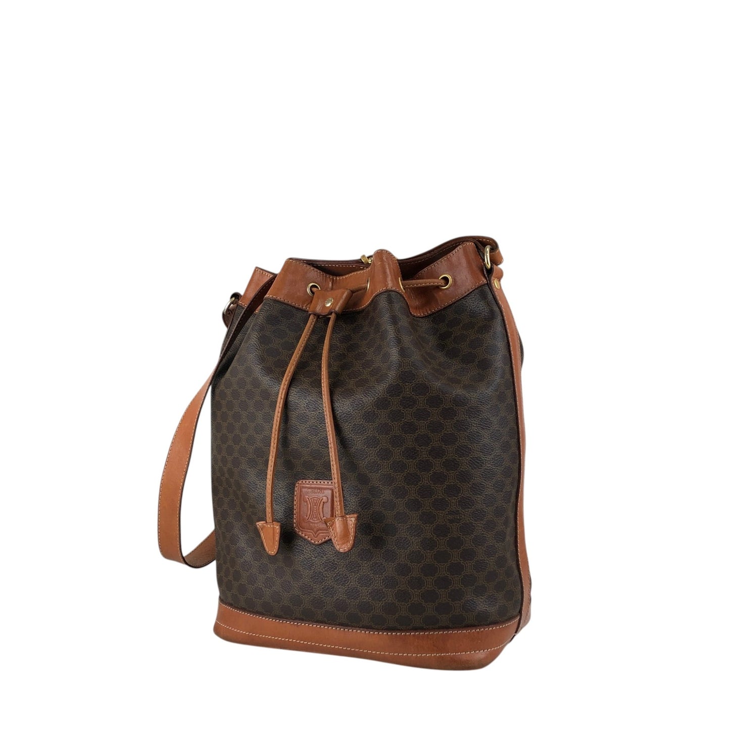 CELINE Macadam Blason Drawstring Shoulder bag Brown Vintage p8wjvh