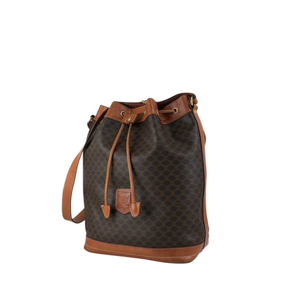 CELINE Macadam Blason Drawstring Shoulder bag Brown Vintage p8wjvh