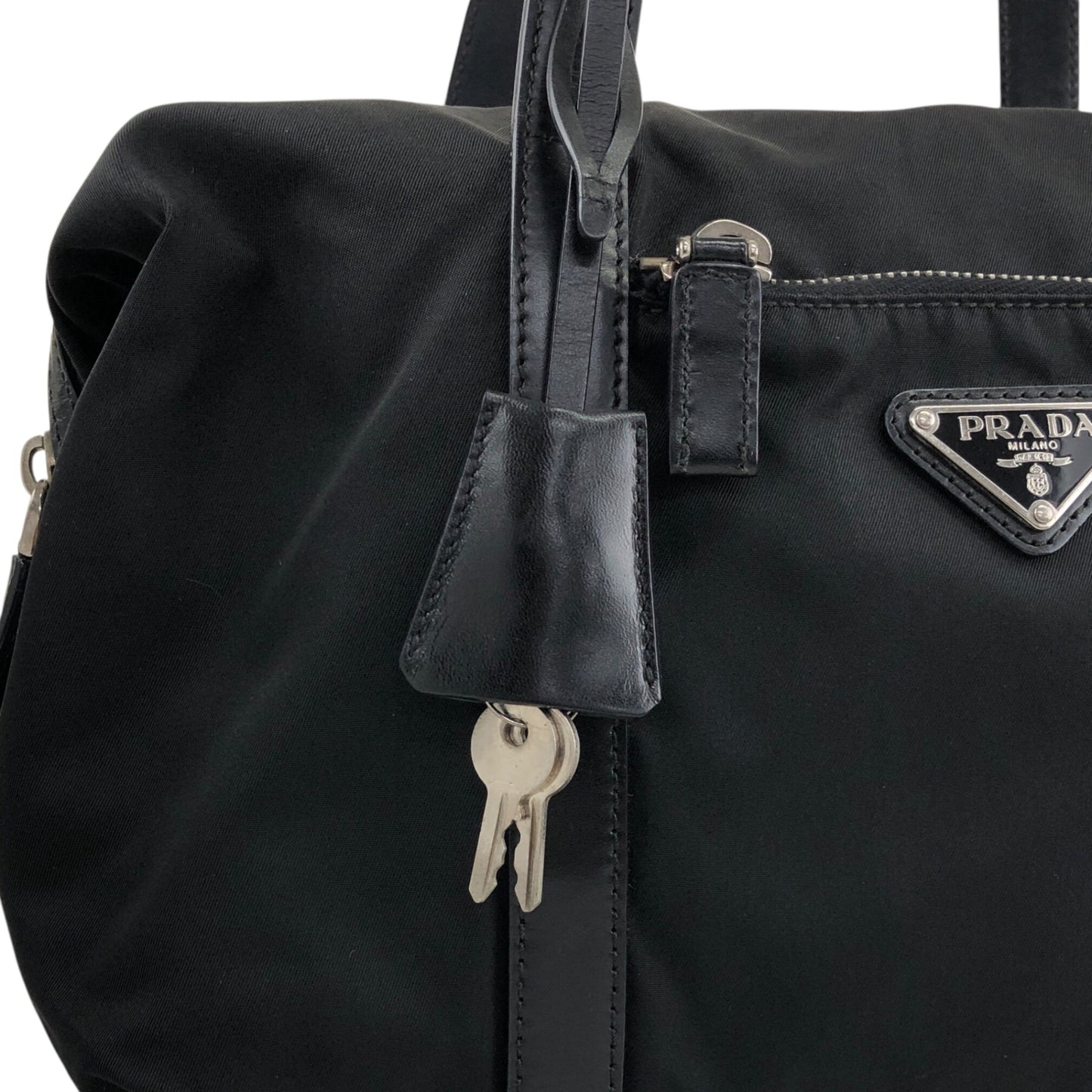 PRADA Tessuto Triangle Logo Small Boston bag Handbag Black Vintage pde7em