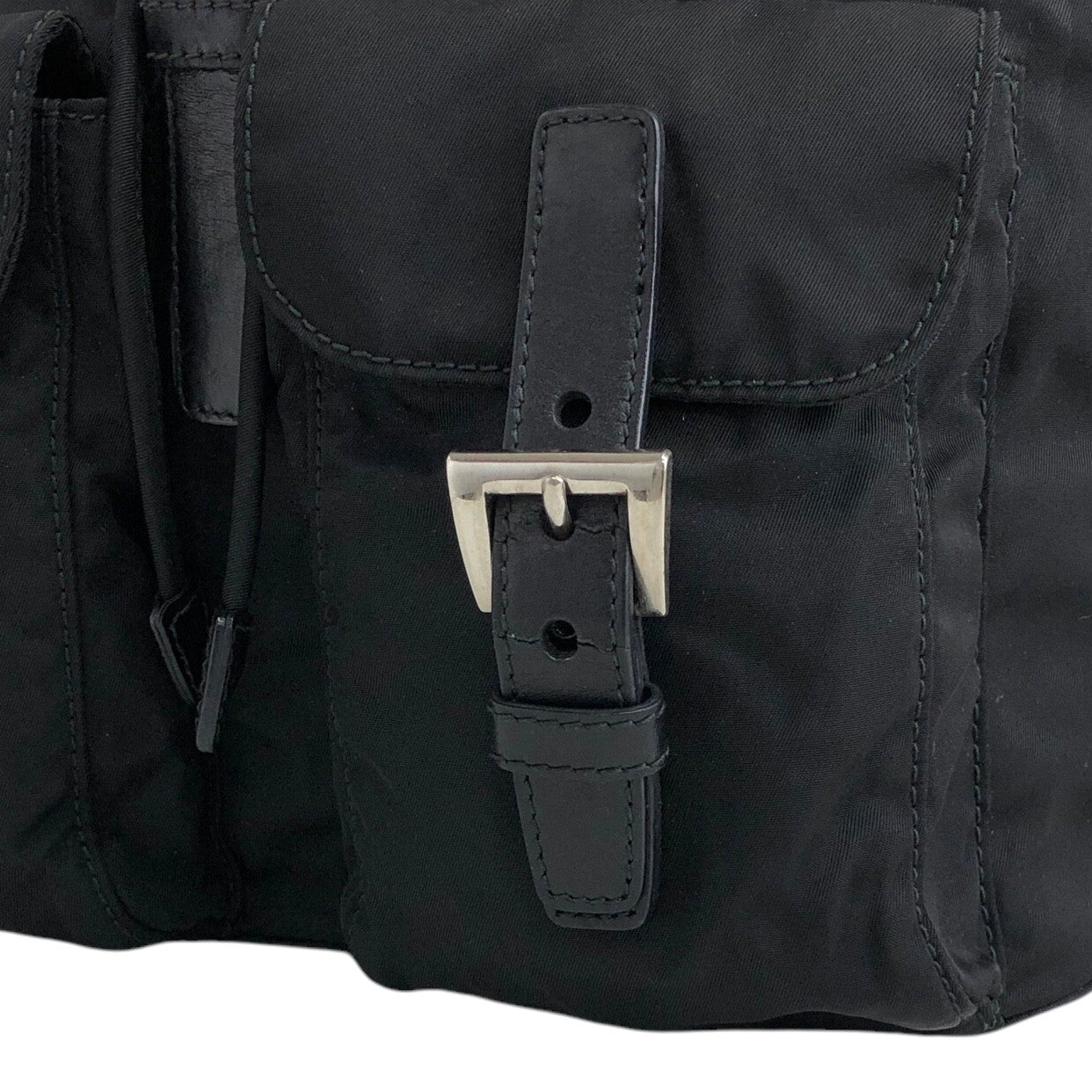 PRADA Triangle Logo Double Pocket Backpack Black Vintage ipfw4s
