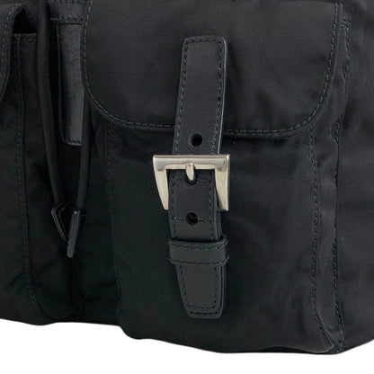 PRADA Triangle Logo Double Pocket Backpack Black Vintage ipfw4s
