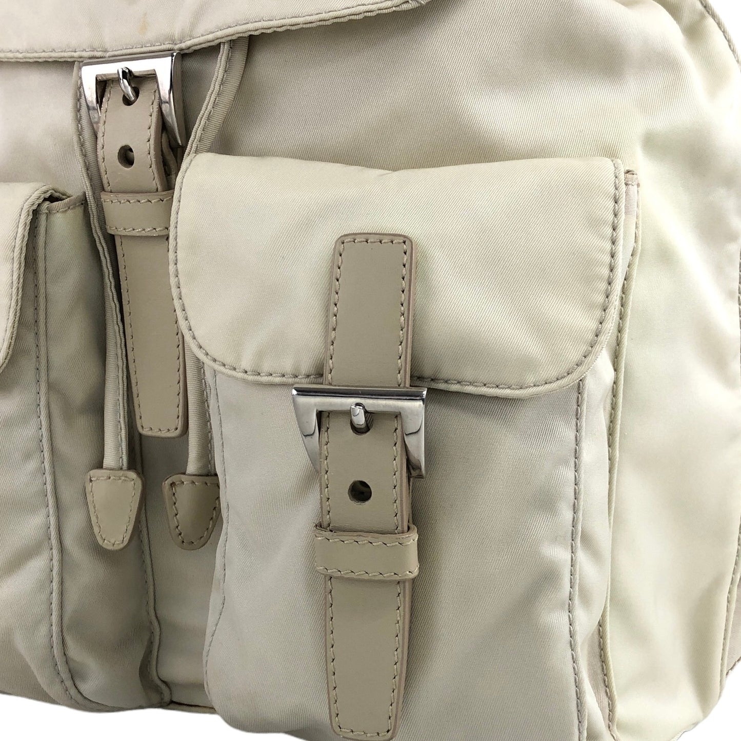 PRADA Triangle Logo Double Pocket Nylon Backpack Ivory Vintage heratz