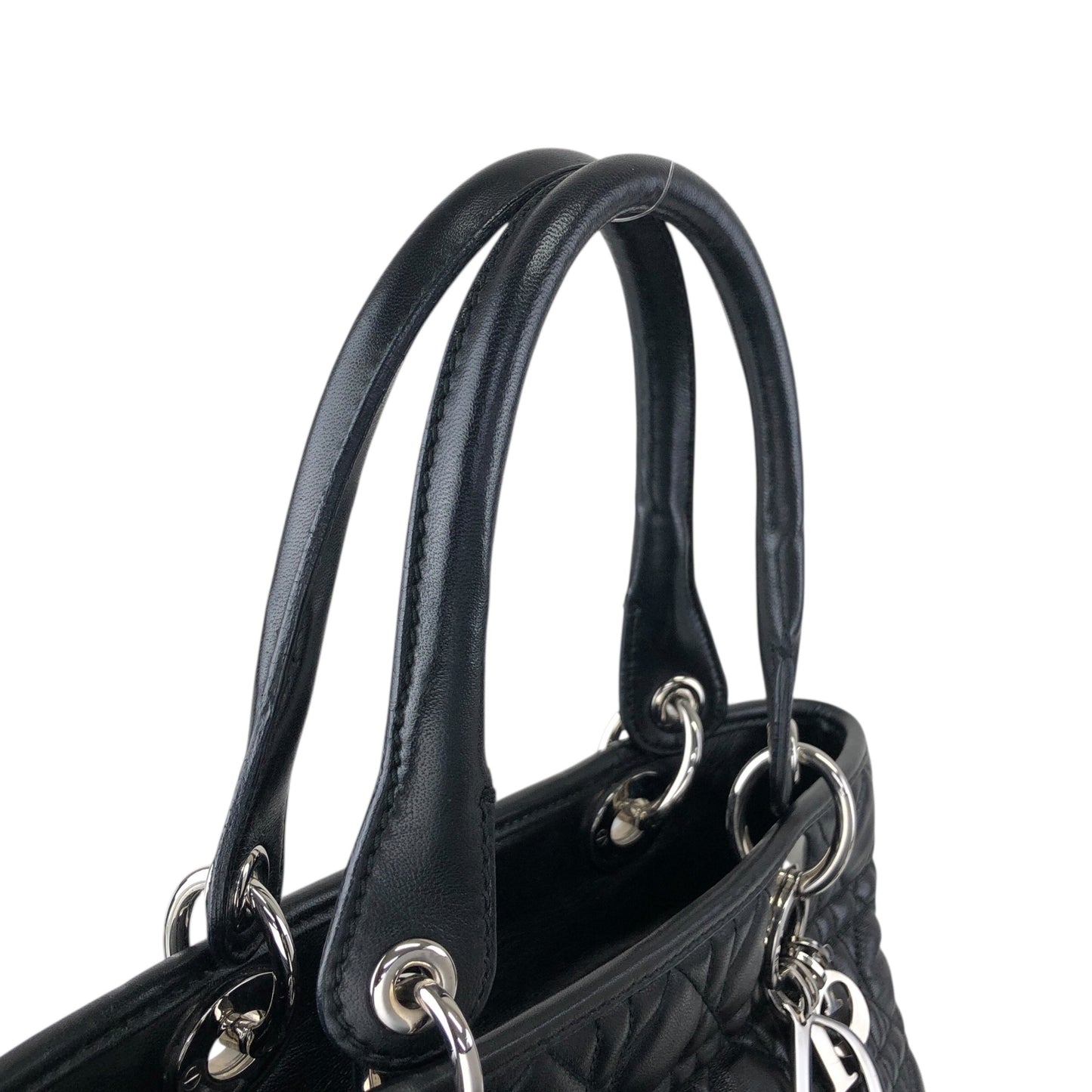 Christian Dior Lady Dior Cannage Logo Charm Handbag Black Vintage ymgxfh