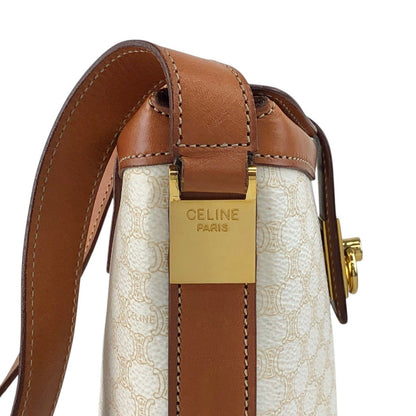 CELINE Macadam Gancini Shoulder bag White×Brown Vintage gt3h8m