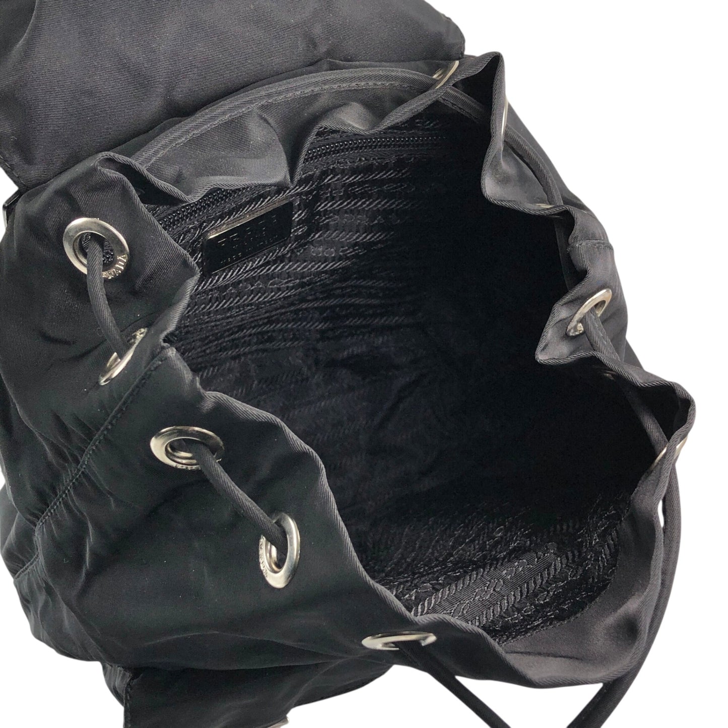 PRADA Tessuto Triangle Logo Double Pocket Backpack Black Vintage 5emm2a