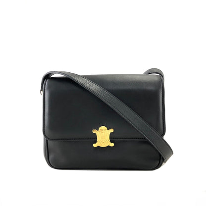 CELINE Triomphe Leather Crossbody Shoulder bag Black Vintage hn5feu