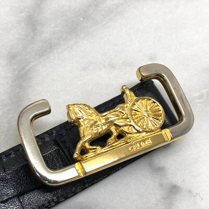 CELINE Horse Carriage Leather Belt Navy Vintage zmr5za