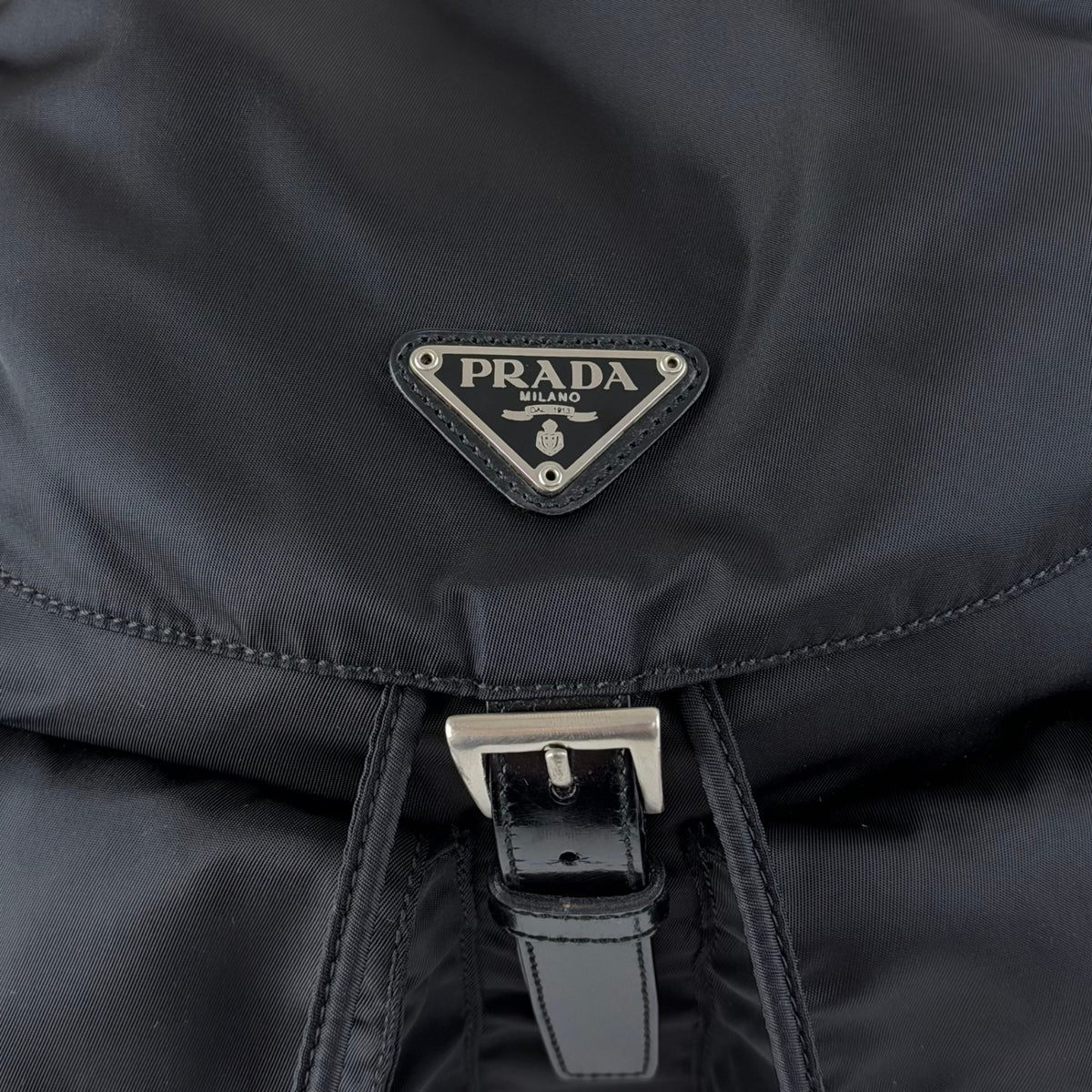 PRADA Tessuto Triangle Logo Double Pocket Backpack Black Vintage 8fef48