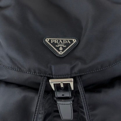 PRADA Tessuto Triangle Logo Double Pocket Backpack Black Vintage 8fef48