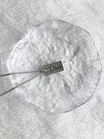 Christian Dior Logo Motif Rhinestone Necklace Silver Vintage irgybw