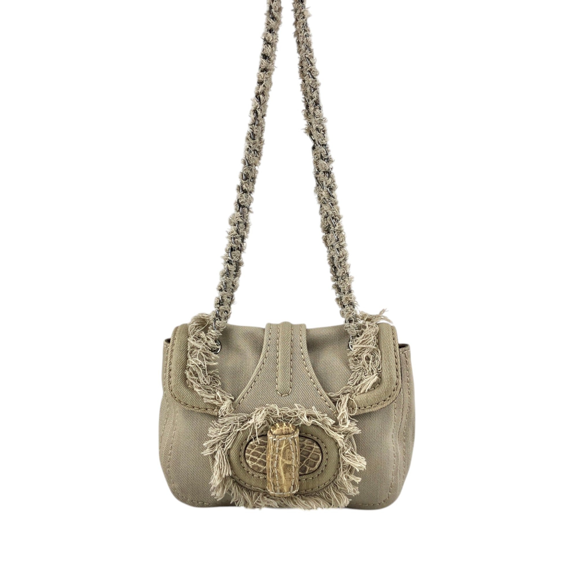 PRADA Triangle Logo Turn Lock Shoulder bag Beige Vintage hrktdk