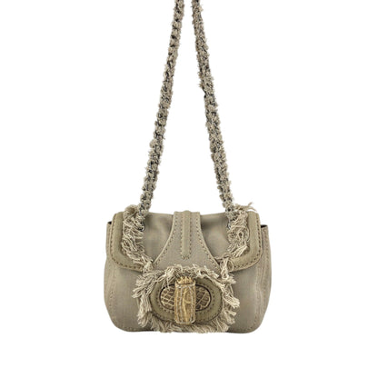 PRADA Triangle Logo Turn Lock Shoulder bag Beige Vintage hrktdk
