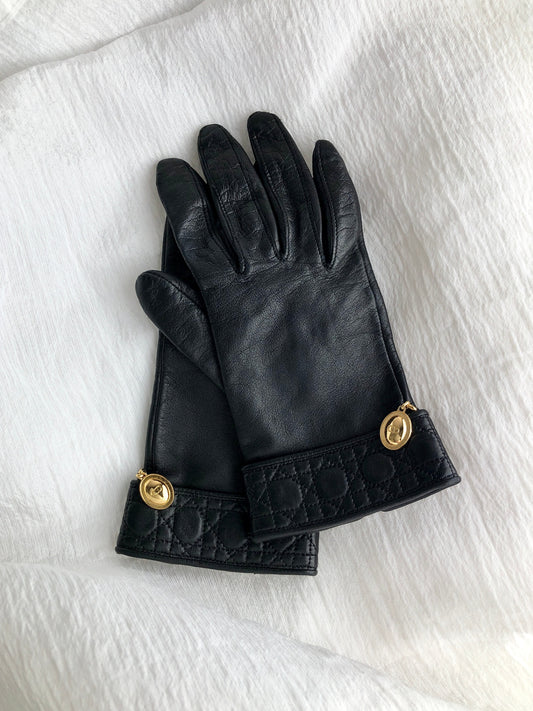 Christian Dior Cannage CD Logo Gloves Black Vintage ahhmfc