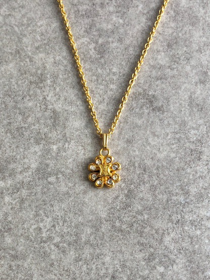 CELINE Triomphe Rhinestone Necklace Gold Vintage vp8uxb