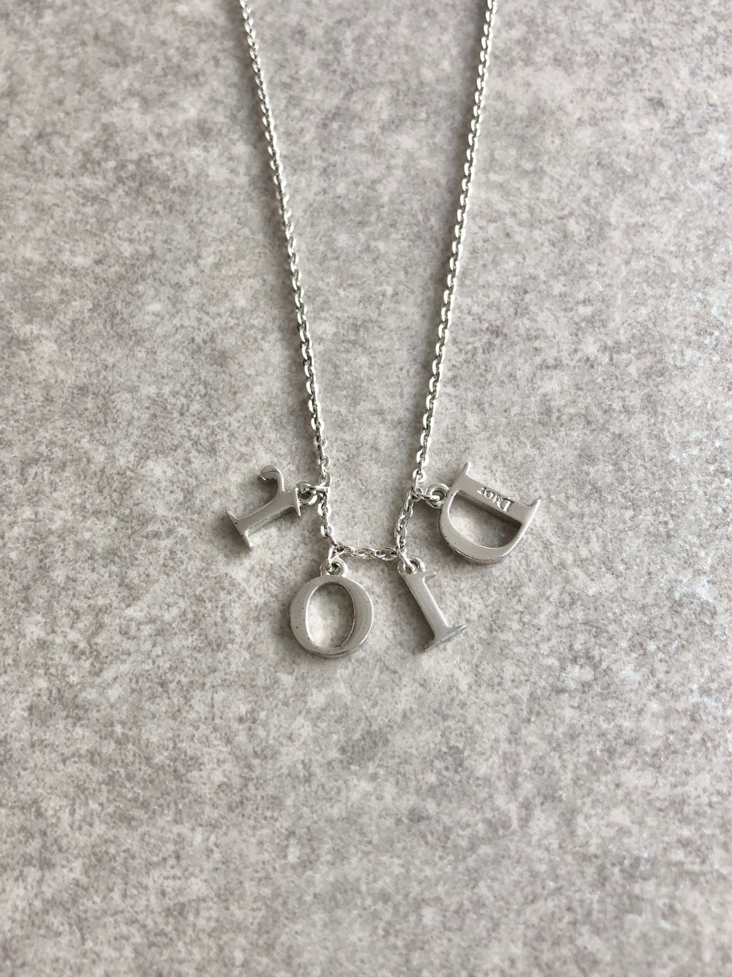 Christian Dior Logo Motif Necklace Silver Vintage 385zty