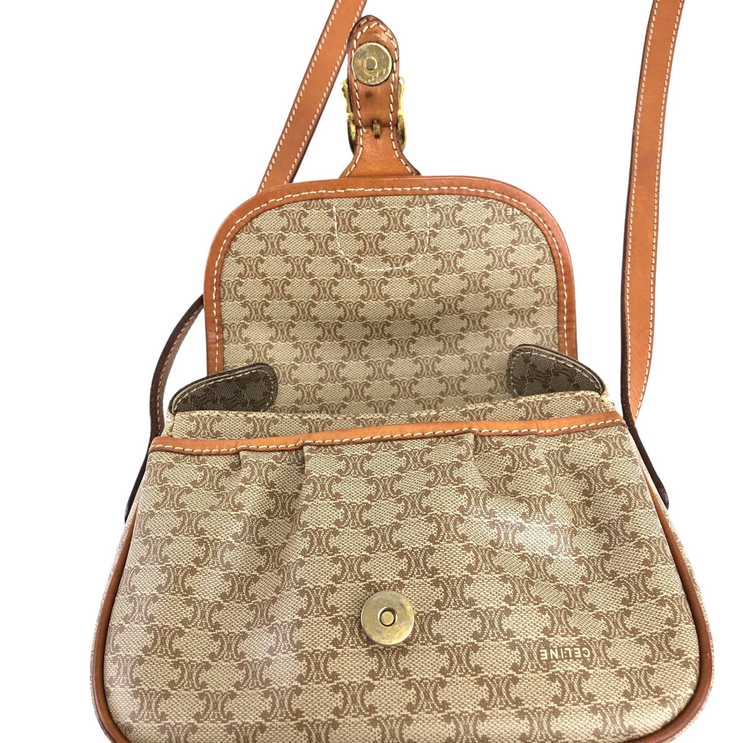 CELINE Macadam Blason Shoulder bag Beige Vintage xe5drh