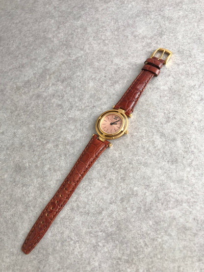 CELINE MARPLE Triomphe Quartz Watch Pink×Brown Vintage u3g646