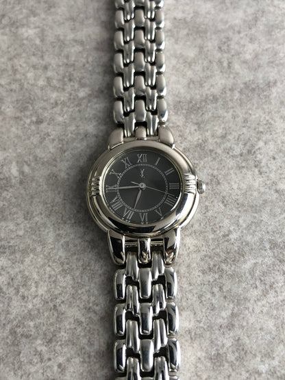 Yves Saint Laurent YSL Logo Quartz Watch Silver Vintage h6kph8