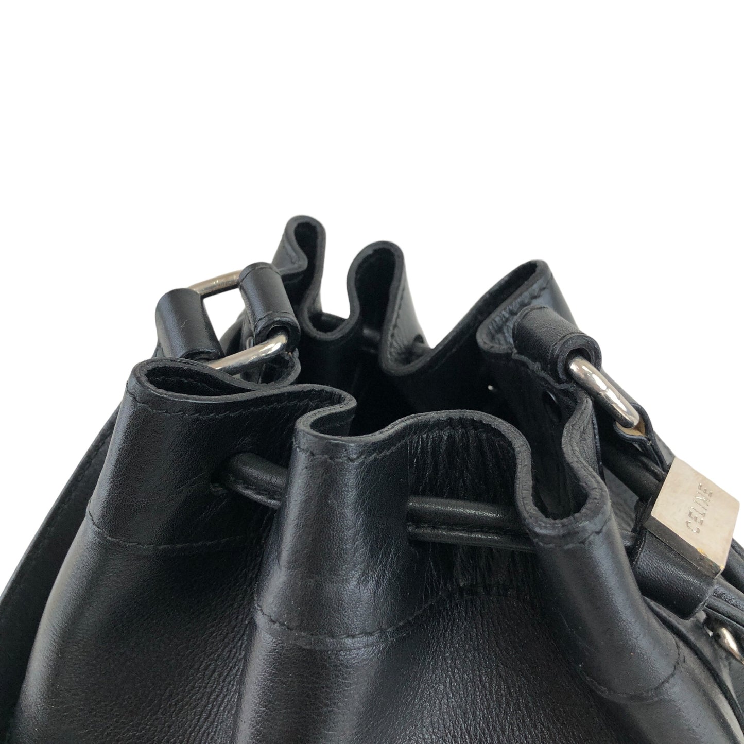 CELINE Drawstring Shoulder bag Black Vintage zazekc