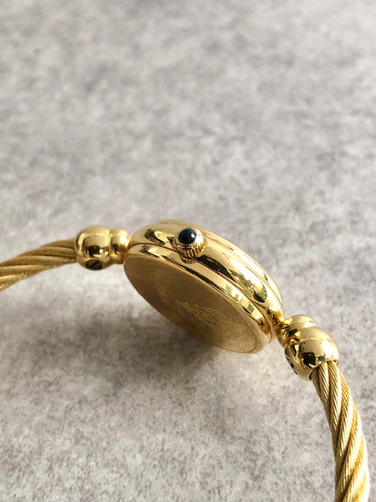 GUCCI Logo Bangle Quartz Watch Gold×Black 2700.2.L Vintage sjrskg