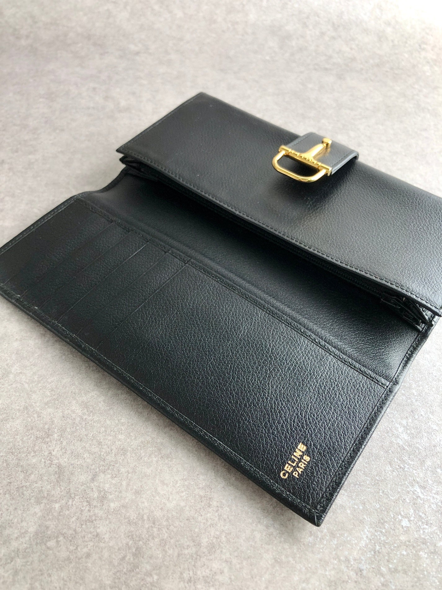 CELINE Horse Bit Long Wallet Black Vintage t6vnxy