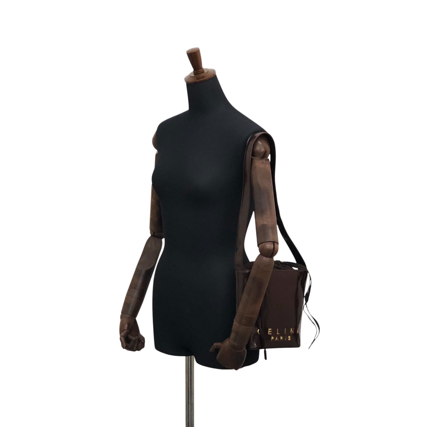 CELINE Logo Drawstring Shoulder bag Brown Vintage sjvk4h