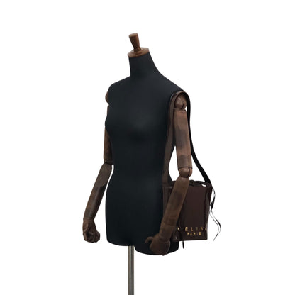 CELINE Logo Drawstring Shoulder bag Brown Vintage sjvk4h